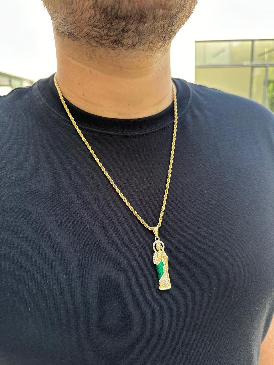 Cadena Lazo + Religioso en Oro Laminado 18k