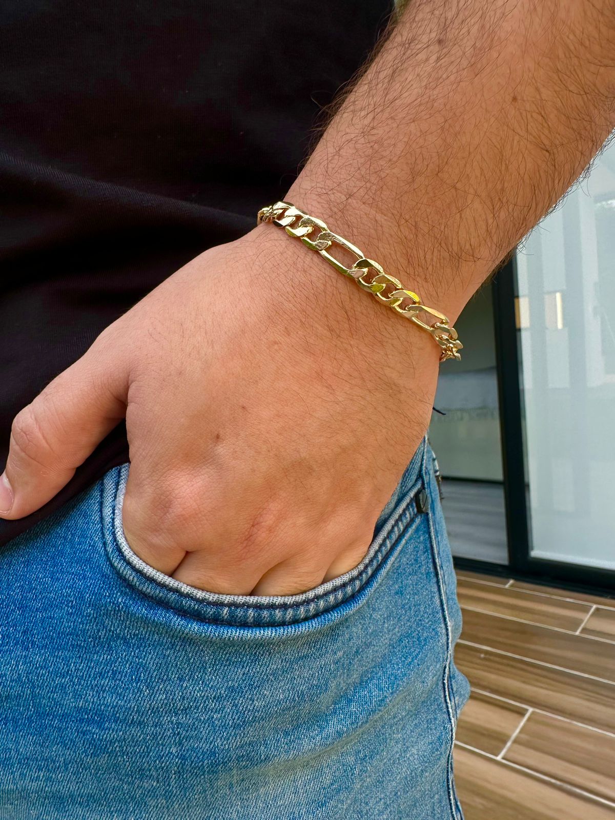 Pulsera Gruesa en Oro 18k Laminado estilo 3x1