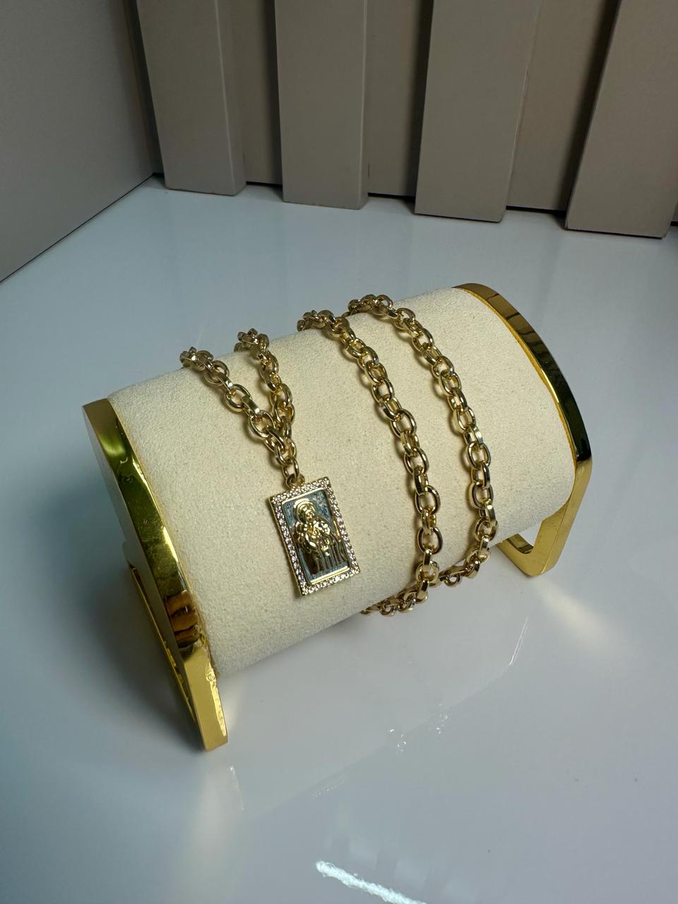 Cadena Forzada + Dije Placa en Oro Laminado 18k