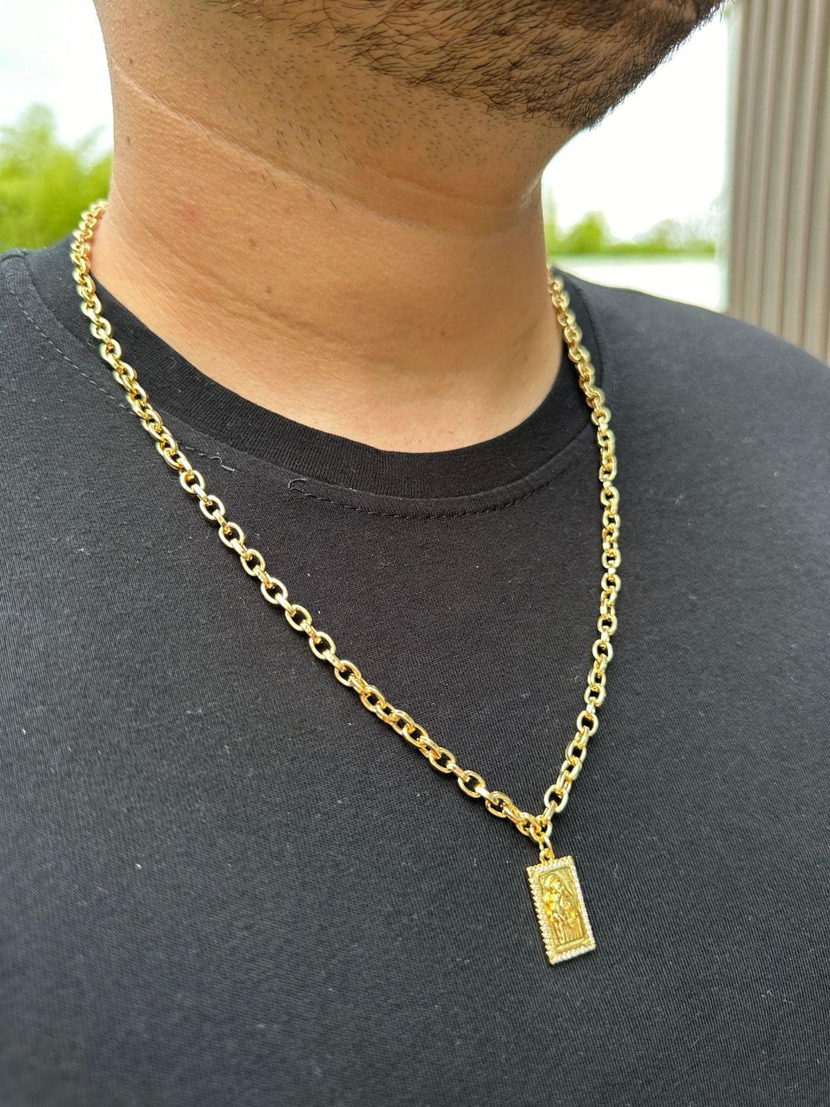 Cadena Forzada + Dije Placa en Oro Laminado 18k