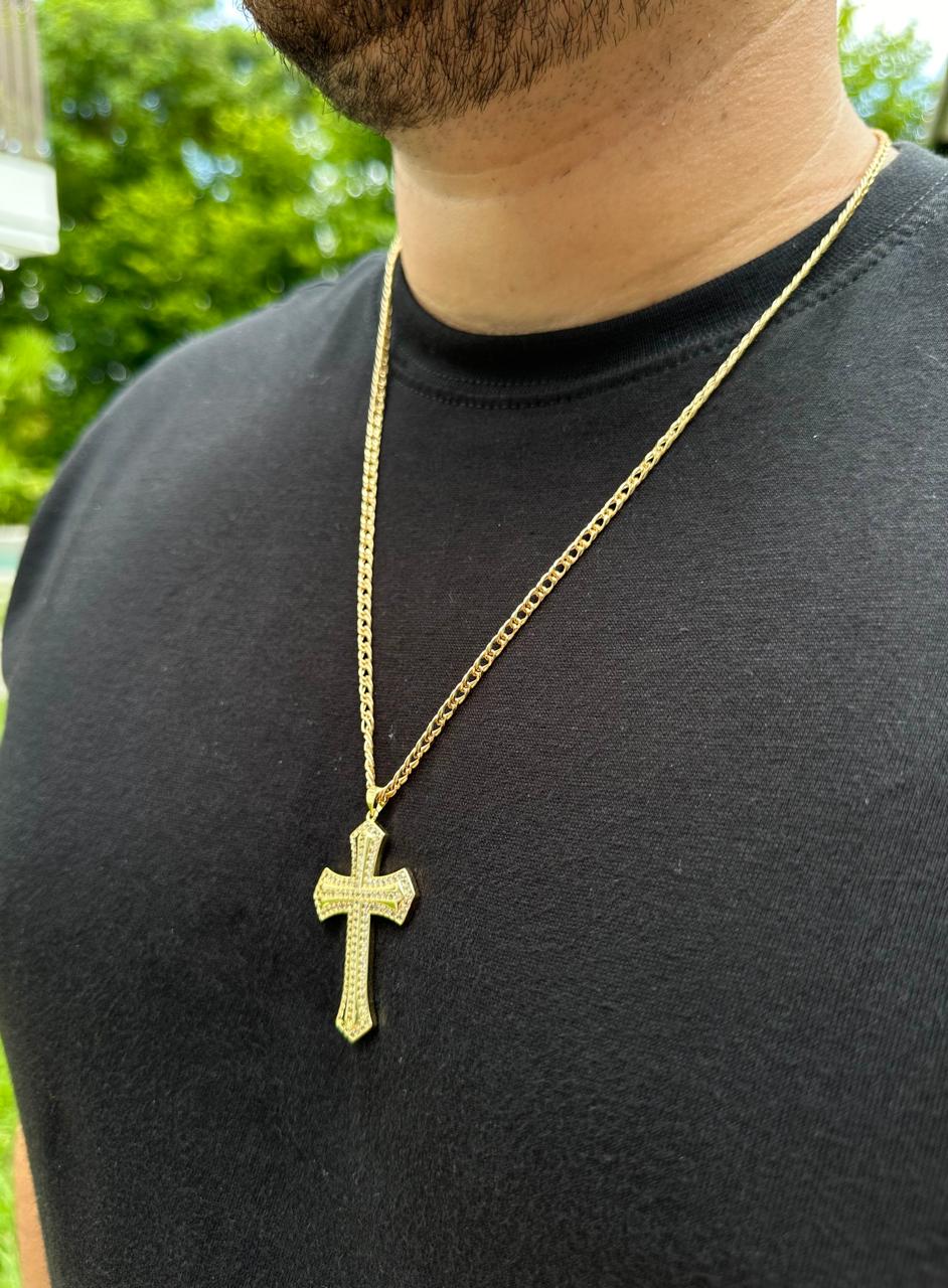 Cadena Cubana Doble en Oro Laminado 18k + Dije GRATIS