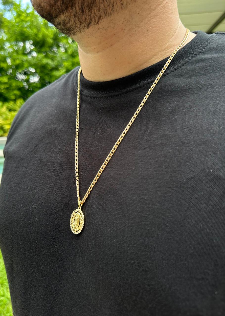 Cadena Cubana Doble en Oro Laminado 18k + Dije GRATIS