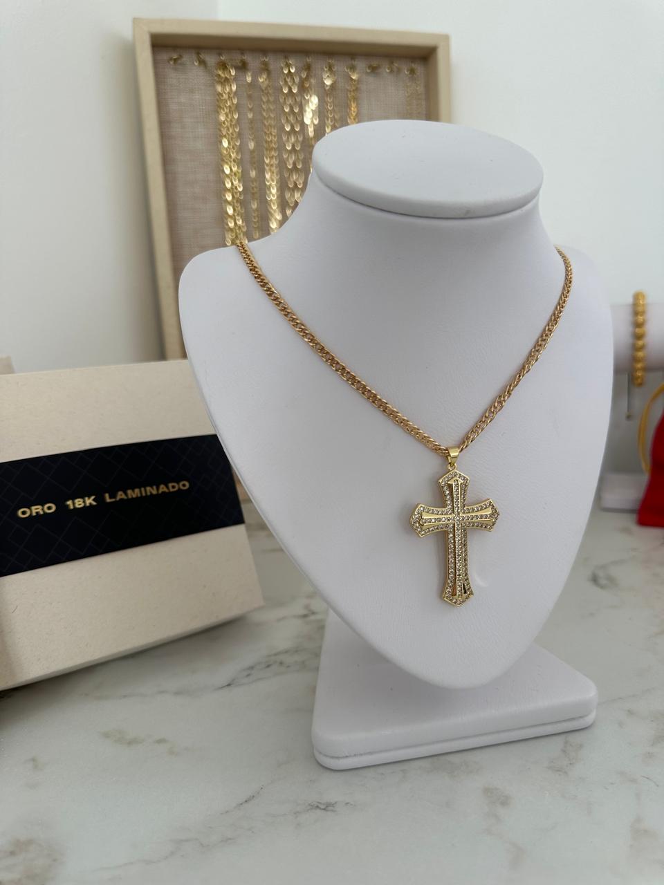 Cadena Cubana Doble en Oro Laminado 18k + Dije GRATIS