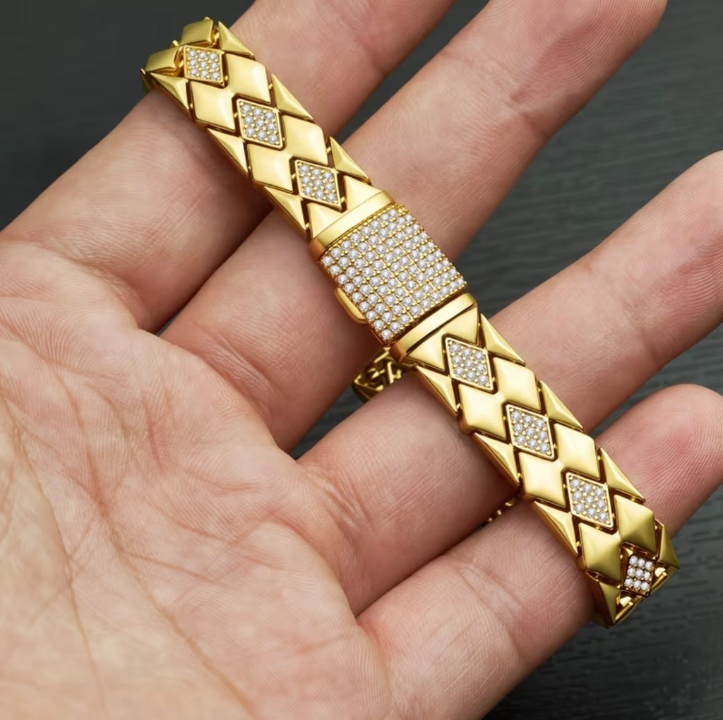 Pulsera Rombos de Lujo en Oro 18k Laminado