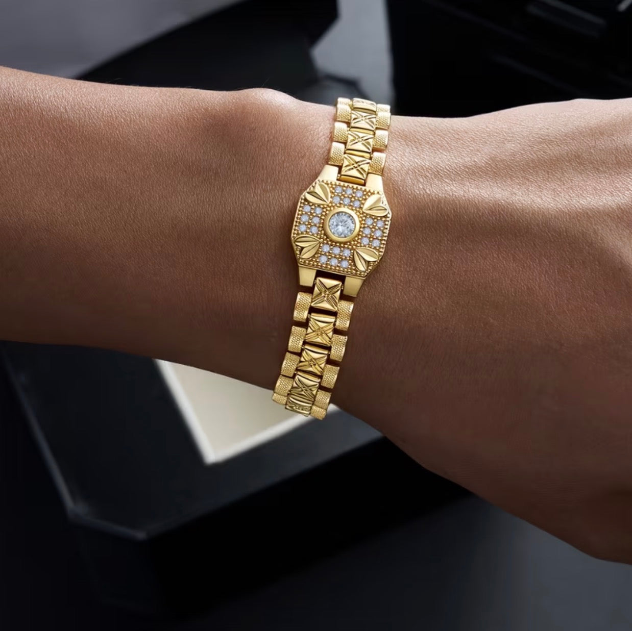 Pulsera Presidente Placa en Oro 18k Laminado