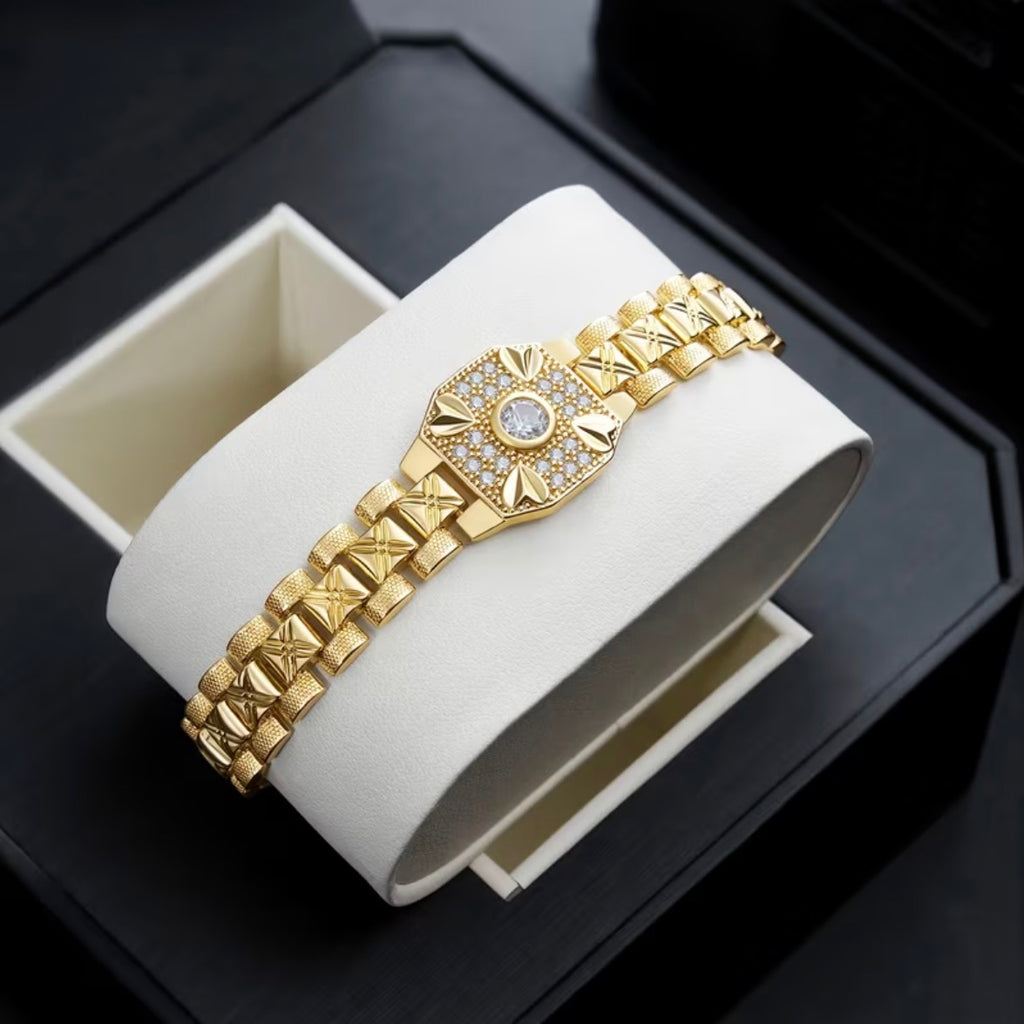Pulsera Presidente Placa en Oro 18k Laminado