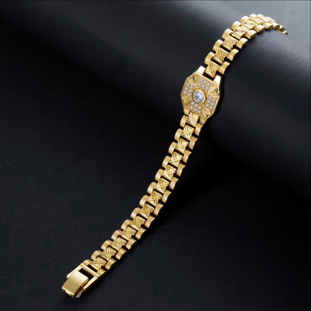Pulsera Presidente Placa en Oro 18k Laminado