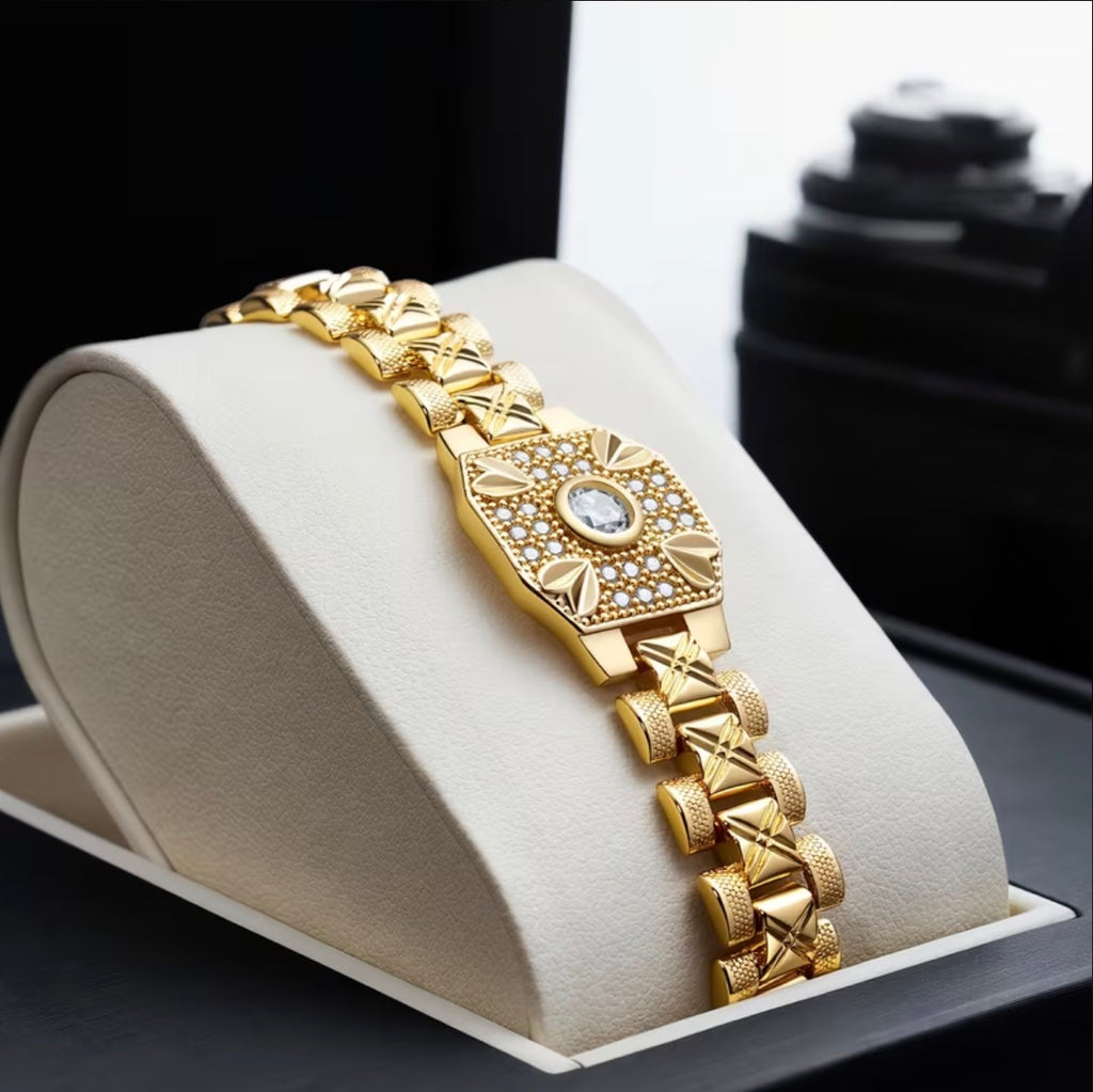 Pulsera Presidente Placa en Oro 18k Laminado