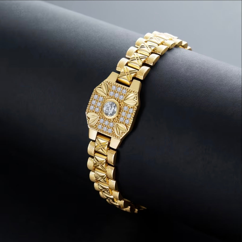 Pulsera Presidente Placa en Oro 18k Laminado