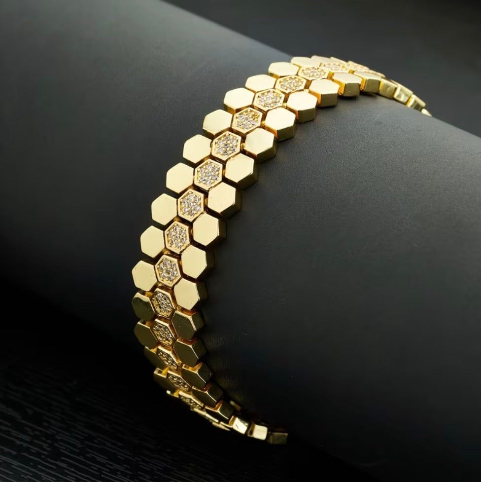 Pulsera Panal Circones en Oro 18k Laminado