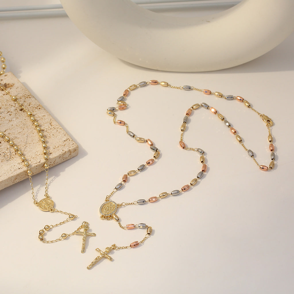 Camándula 3 colores Oro Laminado 18k rombos # 6