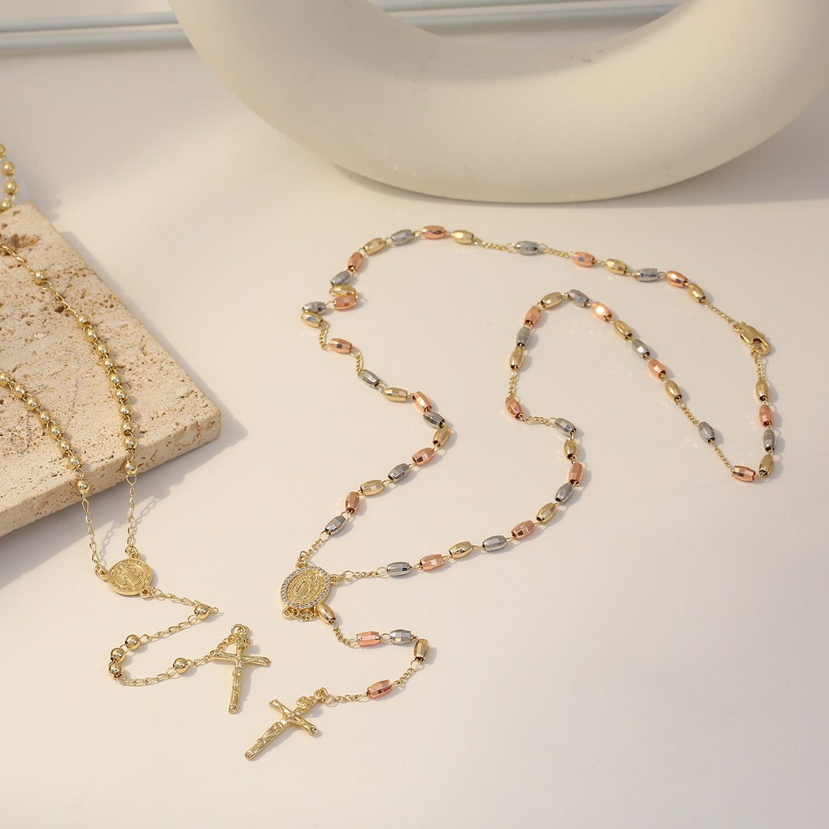 Camándula 3 colores Oro Laminado 18k rombos # 6