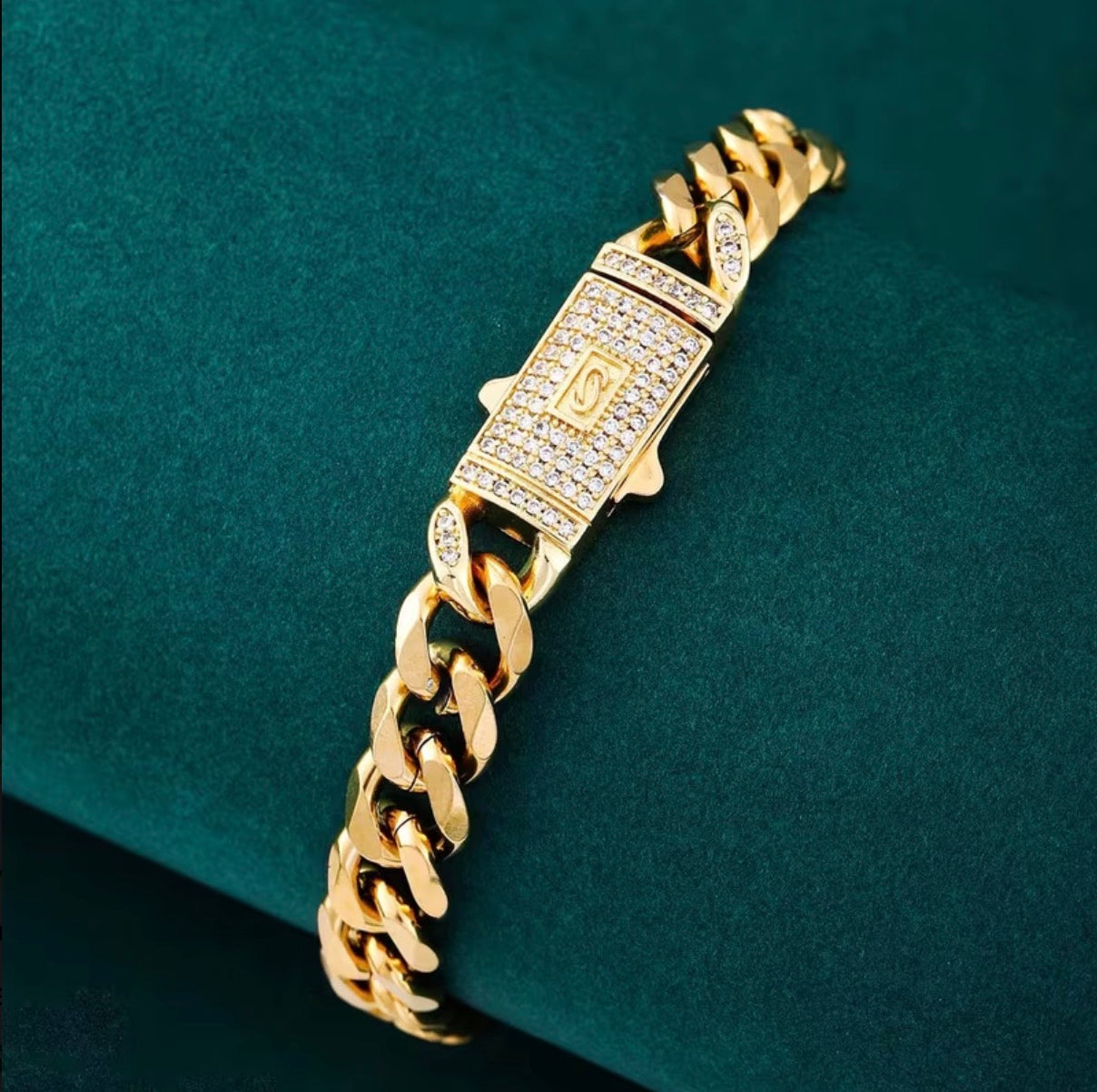 Pulsera Cubana Broche de Lujo en Oro 18k Laminado