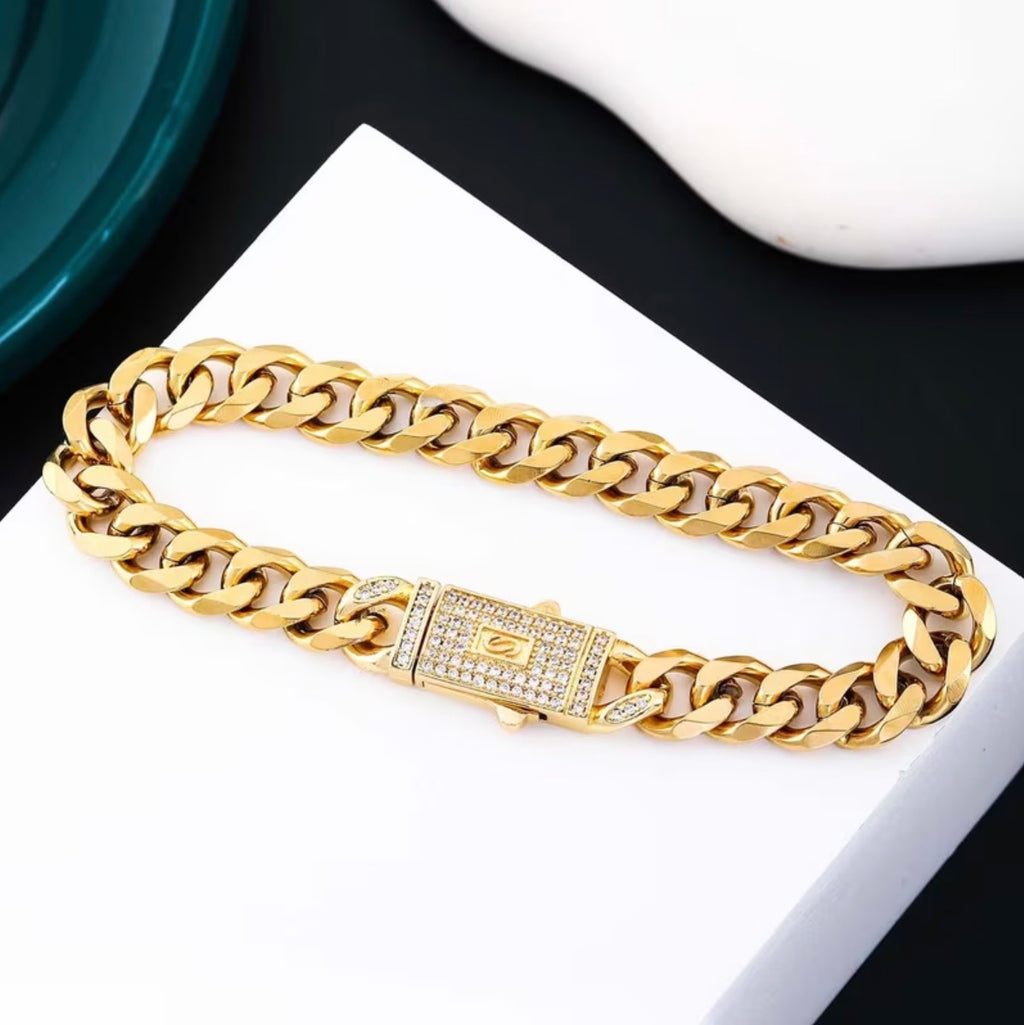 Pulsera Cubana Broche de Lujo en Oro 18k Laminado