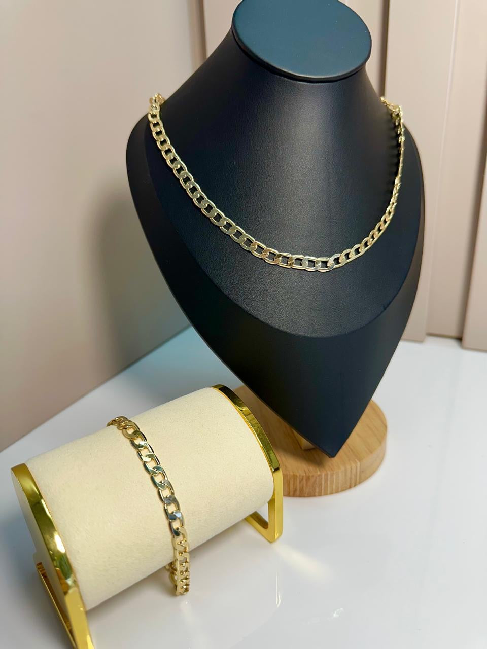 Combo Cadena + Pulsera Oro Laminado 18k Estilo Cubana